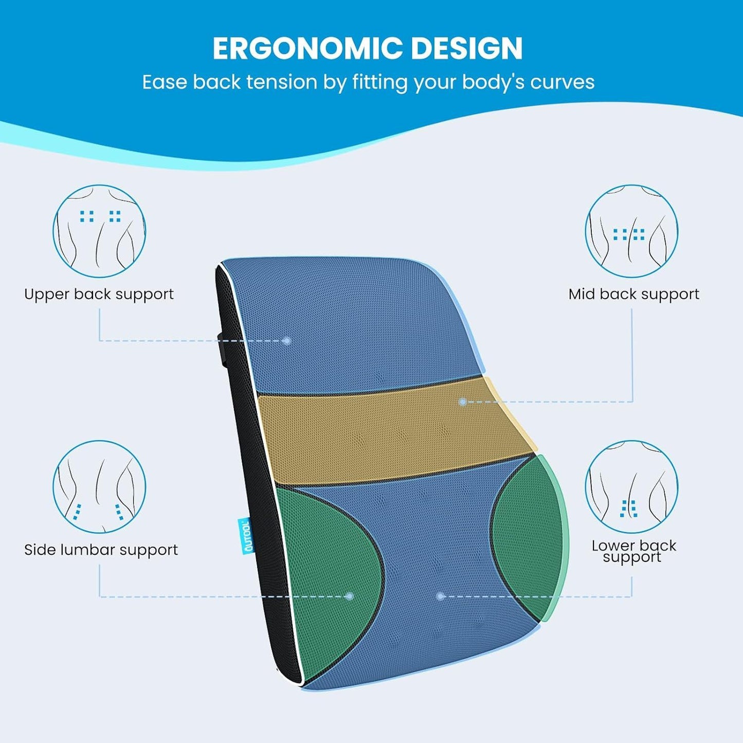 Black Large Ergonomic Memory Foam Lumbar Support Pillow & S Curve High-Back Cusion with Buckle Strap & V888-ELOSUNG49661