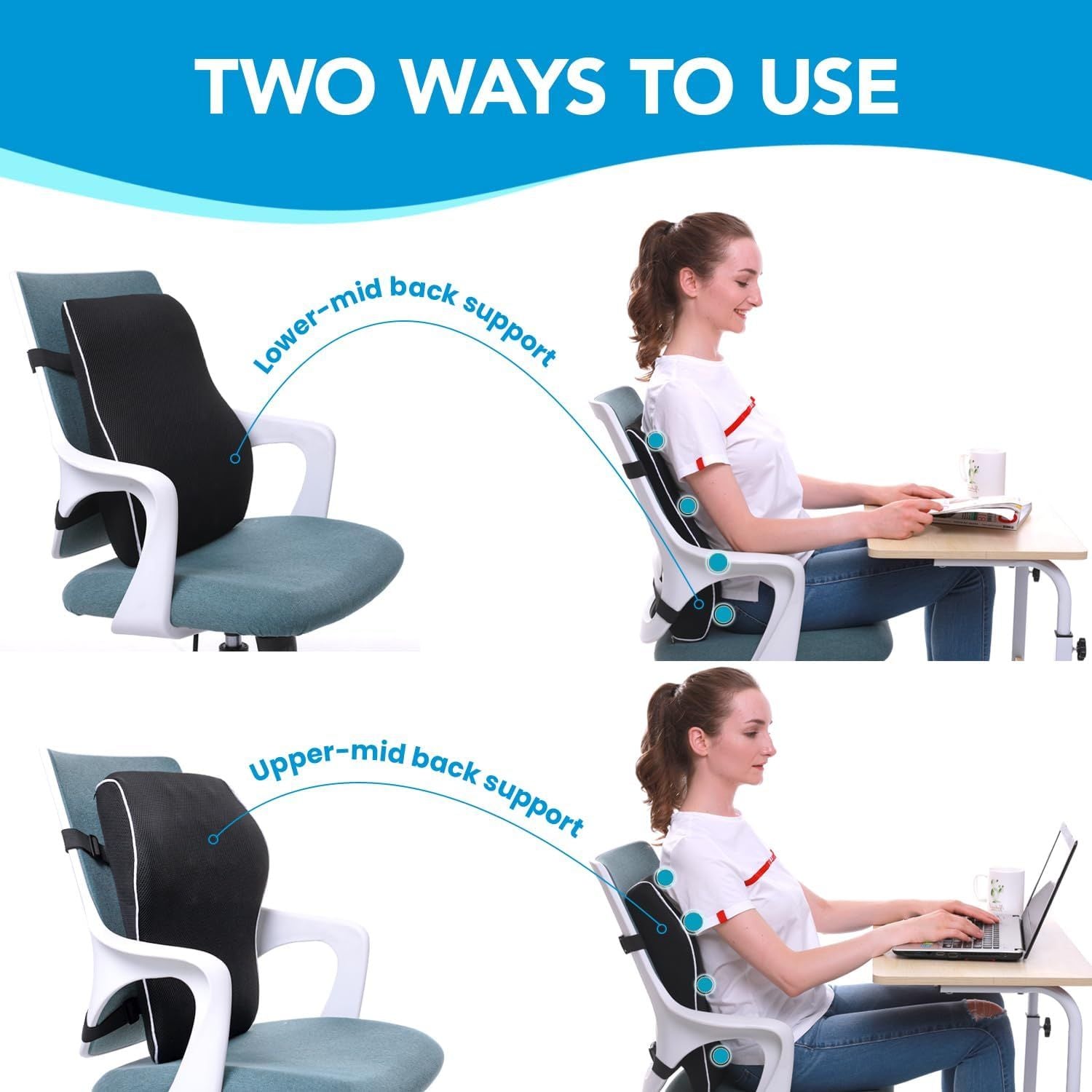 Black Large Ergonomic Memory Foam Lumbar Support Pillow & S Curve High-Back Cusion with Buckle Strap & V888-ELOSUNG49661