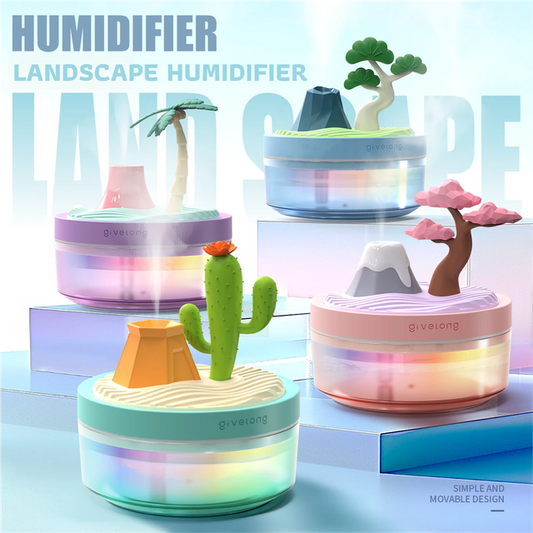 Coconut Tree Purple USB Portable Bionic Landscape Humidifier and Creative Potted Plant Air Diffuser - 7-Color V888-ELOSUNG49664