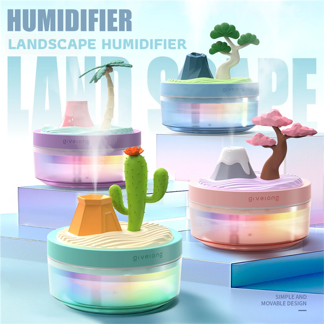 Coconut Tree & Cherry Blossom USB Portable Bionic Landscape Humidifier and Creative Potted Plant Air Diffuser V888-ELOSUNG49668