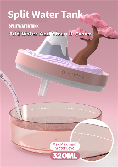 Coconut Tree & Cherry Blossom USB Portable Bionic Landscape Humidifier and Creative Potted Plant Air Diffuser V888-ELOSUNG49668