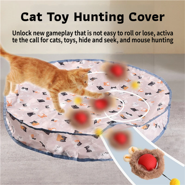 Interactive Hunting Hidden Prey Cat Toy Set - Red Plush Automatic Moving Ball & 72CM Large Crinkle Hunting V888-ELOSUNG49670
