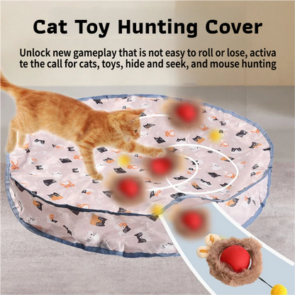 Interactive Hunting Hidden Prey Cat Toy Set - Red Plush Automatic Moving Ball & 72CM Large Crinkle Hunting V888-ELOSUNG49670