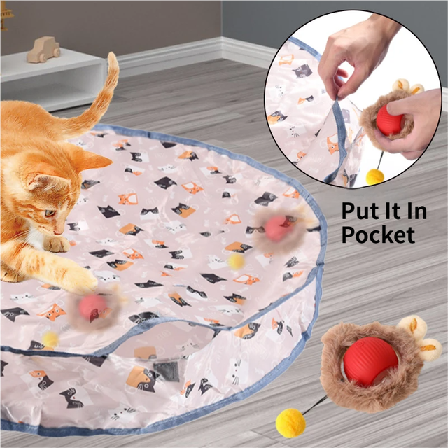 Interactive Hunting Hidden Prey Cat Toy Set - Red Plush Automatic Moving Ball & 72CM Large Crinkle Hunting V888-ELOSUNG49670