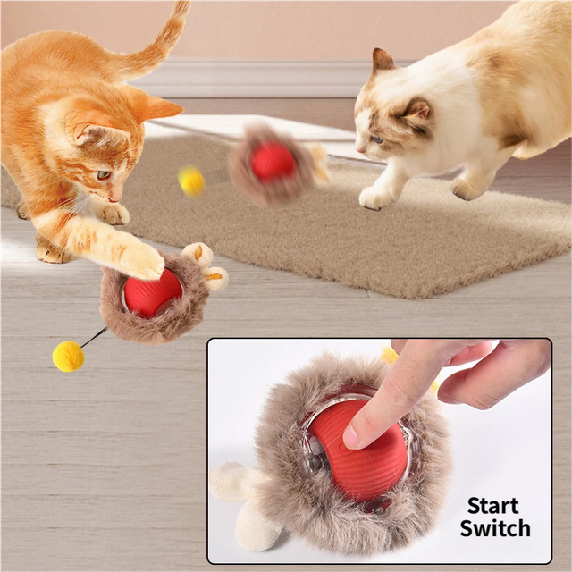 Interactive Hunting Hidden Prey Cat Toy Set - Red Plush Automatic Moving Ball & 72CM Large Crinkle Hunting V888-ELOSUNG49670
