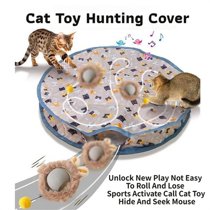 Interactive Hunting Hidden Prey Cat Toy Set - Grey Plush Automatic Moving Ball & 72CM Large Crinkle Hunting V888-ELOSUNG49671