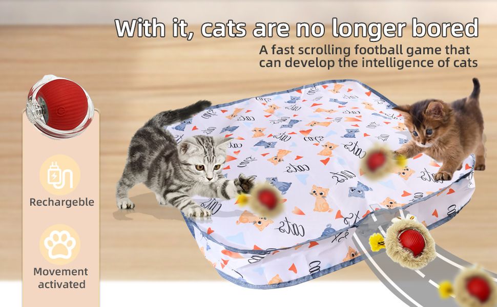 Interactive Hunting Hidden Prey Cat Toy Set - Grey Plush Automatic Moving Ball & 72CM Large Crinkle Hunting V888-ELOSUNG49671