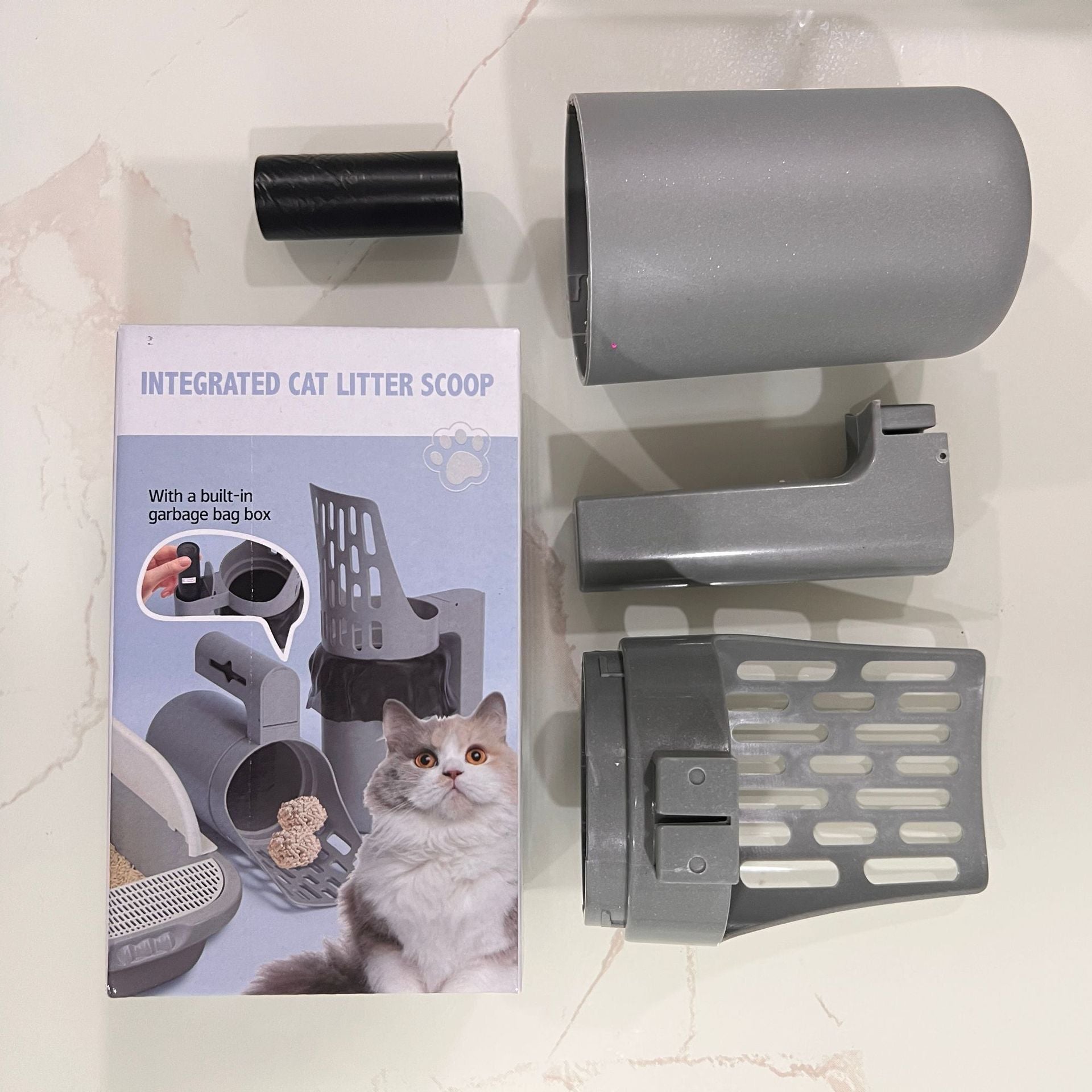 3-in-1 Handheld Cat Litter Scoop with Waste Bin & Bag Dispenser - One-Way Litter Sifting & Disposal Tool, V888-ELOSUNG49676