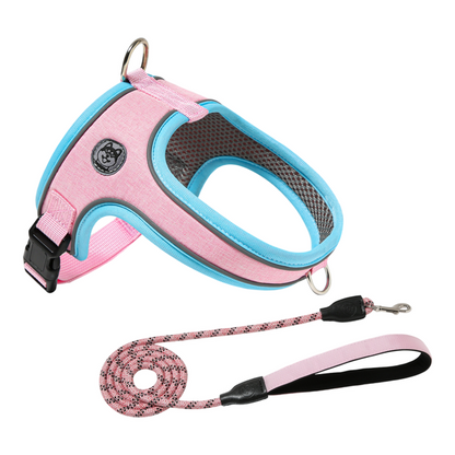 XS Size Pink Waterproof Reflective Saddle-Style Dog Harness & 1.5M Leash Set - Breathable Anti-Choke V888-ELOSUNG49685