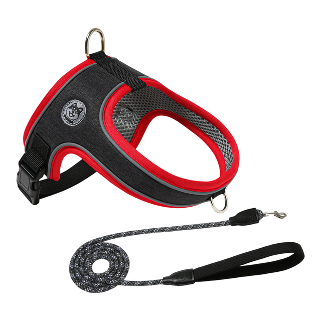 XS Size Black Waterproof Reflective Saddle-Style Dog Harness & 1.5M Leash Set - Breathable Anti-Choke V888-ELOSUNG49689