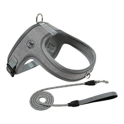 S Size Grey Waterproof Reflective Saddle-Style Dog Harness & 1.5M Leash Set - Breathable Anti-Choke V888-ELOSUNG49691