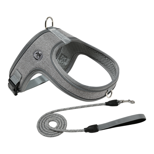 M Size Grey Waterproof Reflective Saddle-Style Dog Harness & 1.5M Leash Set - Breathable Anti-Choke V888-ELOSUNG49696