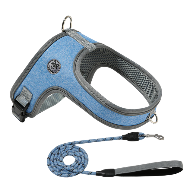 L Size Blue Waterproof Reflective Saddle-Style Dog Harness & 1.5M Leash Set - Breathable Anti-Choke V888-ELOSUNG49703