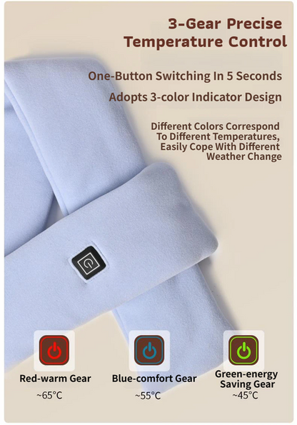 Light Blue USB Powered Graphene Rapid Heated Scarf - 80 x 10 CM Washable Winter Thermal Wrap with 3-Level V888-ELOSUNG49711