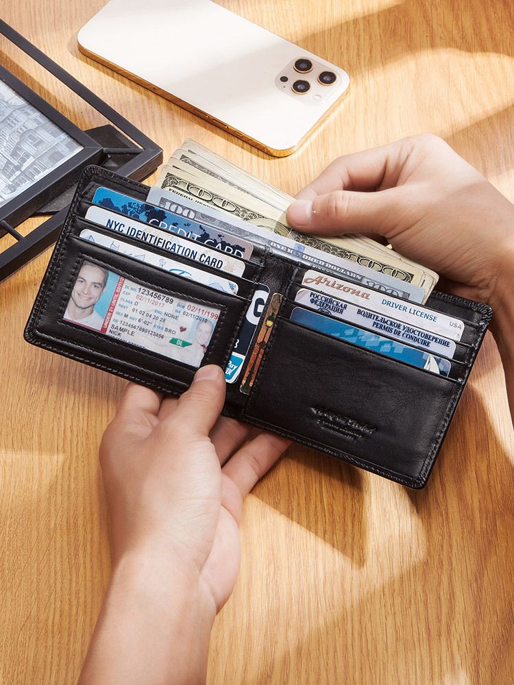 Black Handcrafted Genuine First-Layer Cowhide Wallet & Card Case for Men - Multi-Slot Ultra-Slim Bifold, V888-ELOSUNG49714
