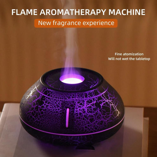 Crackled Black 7-Color Flame Ultrasonic Nano Mist Humidifier & Diffuser - Type-C Powered Realistic Fire V888-ELOSUNG49718