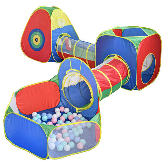 5-in-1 Kids' Pop-Up Foldable Play Tent & Adventure Tunnel Set - Giant Indoor/Outdoor Playpark with Ball Pit & V888-ELOSUNG49721