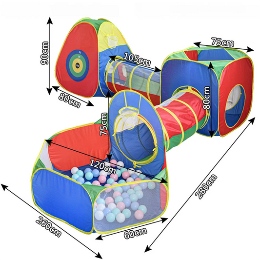 5-in-1 Kids' Pop-Up Foldable Play Tent & Adventure Tunnel Set - Giant Indoor/Outdoor Playpark with Ball Pit & V888-ELOSUNG49721