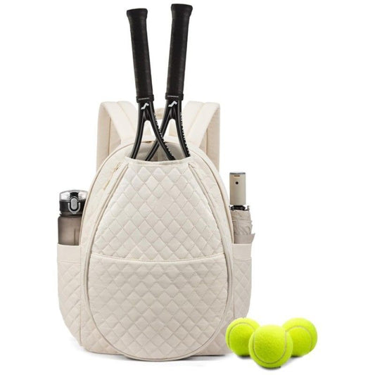 Beige Large Tennis & Pickleball Quilted Backpack and Sports Travel Tote for Men and Women - Racket V888-ELOSUNG49724