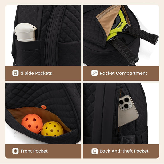 Beige Large Tennis & Pickleball Quilted Backpack and Sports Travel Tote for Men and Women - Racket V888-ELOSUNG49724