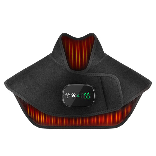 Black Wireless Large Coverage Heated Shoulder & Neck Wrap - TypeC Rechargeable Thermal Therapy Shawl with 4 V888-ELOSUNG49732