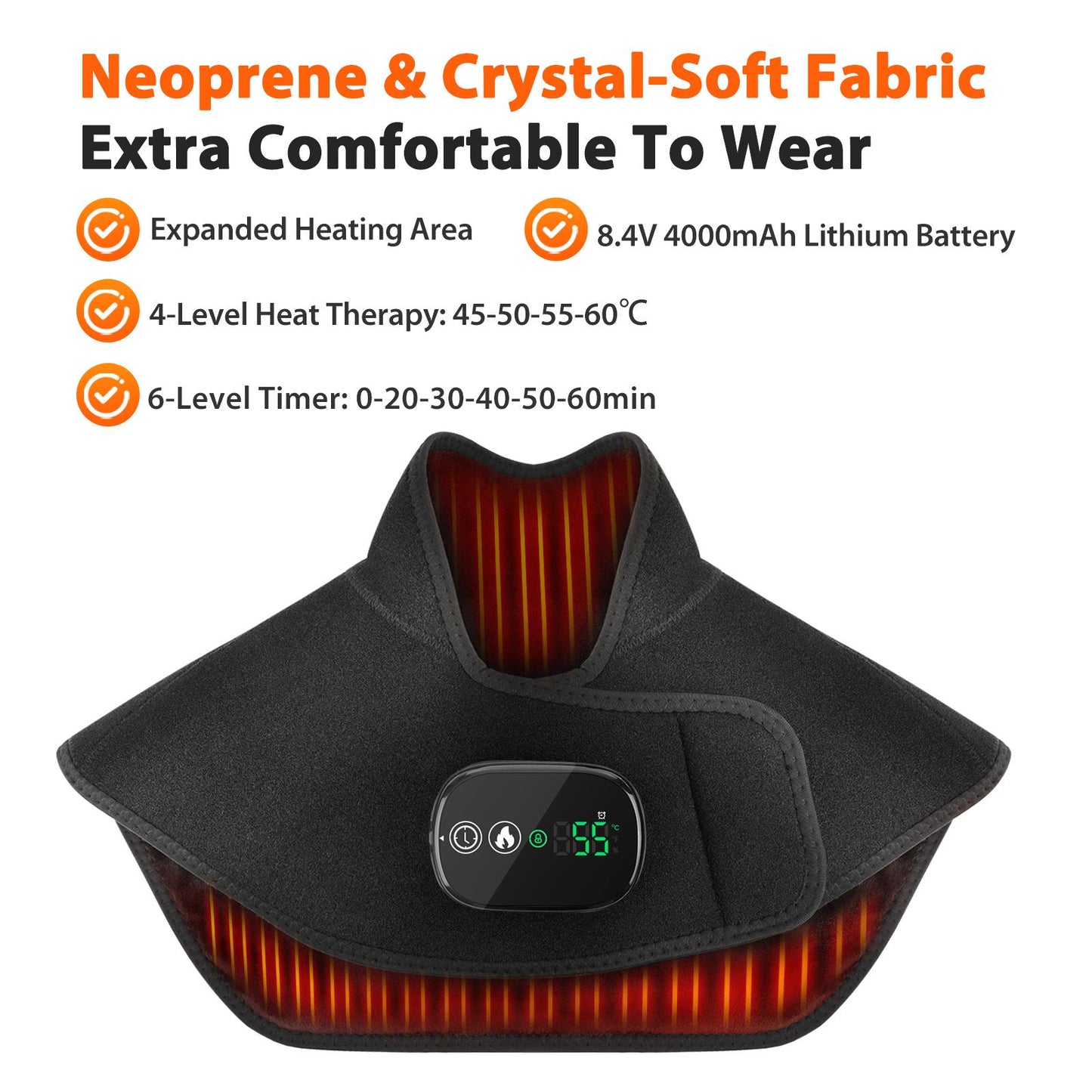 Black Wireless Large Coverage Heated Shoulder & Neck Wrap - TypeC Rechargeable Thermal Therapy Shawl with 4 V888-ELOSUNG49732