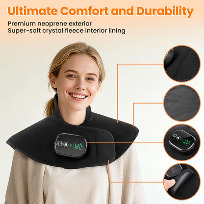 Black Wireless Large Coverage Heated Shoulder & Neck Wrap - TypeC Rechargeable Thermal Therapy Shawl with 4 V888-ELOSUNG49732