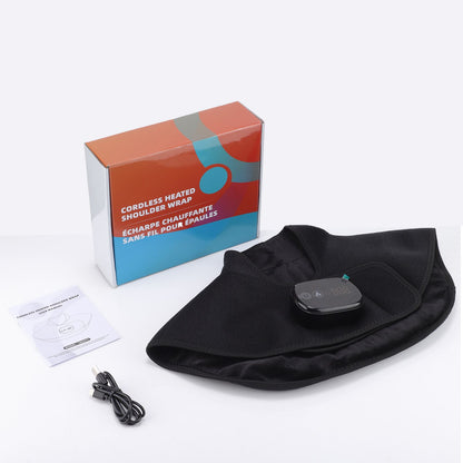 Black Wireless Large Coverage Heated Shoulder & Neck Wrap - TypeC Rechargeable Thermal Therapy Shawl with 4 V888-ELOSUNG49732