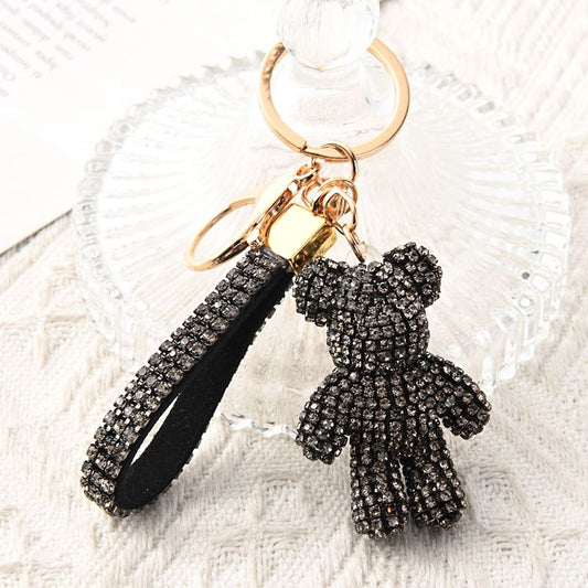 Black Crystal-Encrusted Sparkling Bear Keychain - Luxury Fashion Bag Charm & Key Alloy Accessory V888-ELOSUNG49748