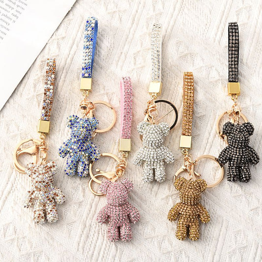 Black Crystal-Encrusted Sparkling Bear Keychain - Luxury Fashion Bag Charm & Key Alloy Accessory V888-ELOSUNG49748