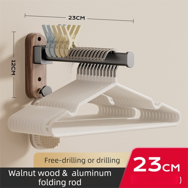 23CM Moisture Aluminum Folding Towel Rack Integrated Bottom Hook - 90 degrees Folding Black Walnut Grain V888-ELOSUNG49766