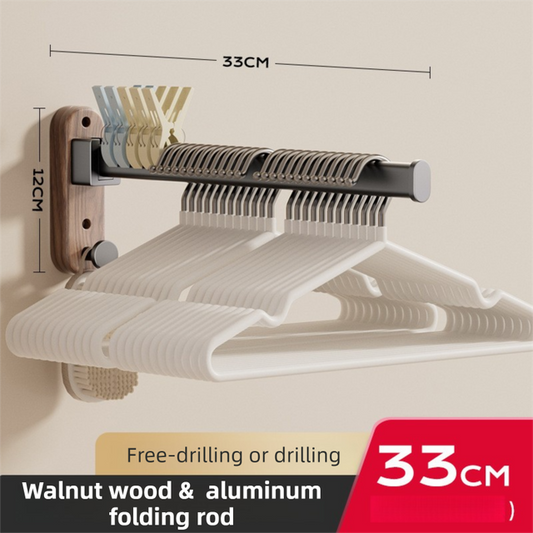 33CM Moisture Aluminum Folding Towel Rack Integrated Bottom Hook - 90 degrees Folding Black Walnut Grain V888-ELOSUNG49767