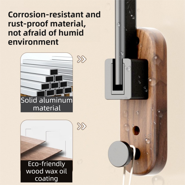 33CM Moisture Aluminum Folding Towel Rack Integrated Bottom Hook - 90 degrees Folding Black Walnut Grain V888-ELOSUNG49767