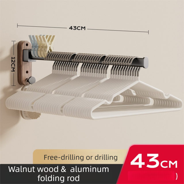 43CM Moisture Aluminum Folding Towel Rack Integrated Bottom Hook - 90 degrees Folding Black Walnut Grain V888-ELOSUNG49768