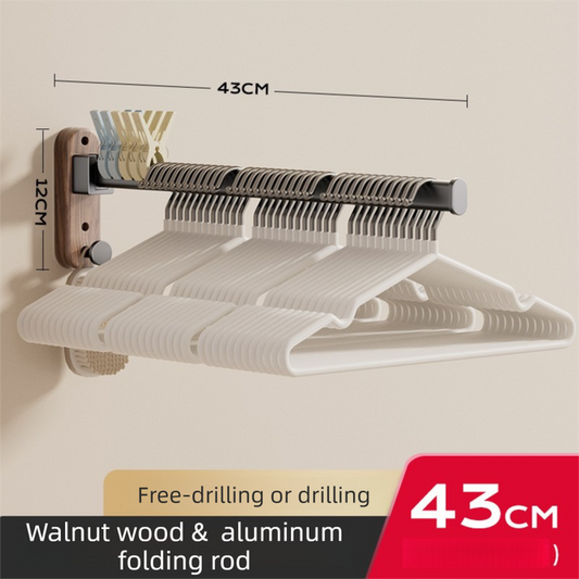 43CM Moisture Aluminum Folding Towel Rack Integrated Bottom Hook - 90 degrees Folding Black Walnut Grain V888-ELOSUNG49768