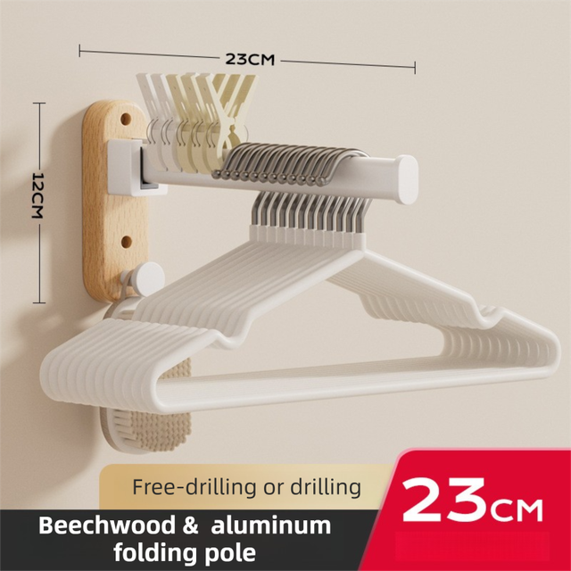 23CM Moisture Aluminum Folding Towel Rack Integrated Bottom Hook - 90 degrees Folding White Beechwood Grain V888-ELOSUNG49769