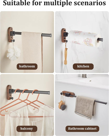 23CM Moisture Aluminum Folding Towel Rack Integrated Bottom Hook - 90 degrees Folding White Beechwood Grain V888-ELOSUNG49769