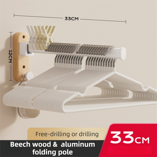 33CM Moisture Aluminum Folding Towel Rack Integrated Bottom Hook - 90 degrees Folding White Beechwood Grain V888-ELOSUNG49770