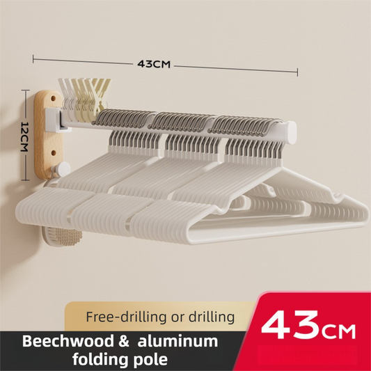 43CM Moisture Aluminum Folding Towel Rack Integrated Bottom Hook - 90 degrees Folding White Beechwood Grain V888-ELOSUNG49771