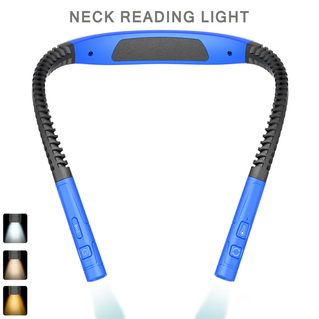 Blue LED Rechargeable Ergonomic Neck Reading & Running Light - Timer, 3 Color & 5 Brightness - Eye-Caring V888-ELOSUNG49773