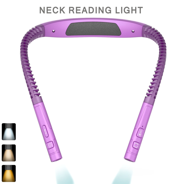 Purple LED Rechargeable Ergonomic Neck Reading & Running Light - Timer, 3 Color & 5 Brightness - Eye-Caring V888-ELOSUNG49774