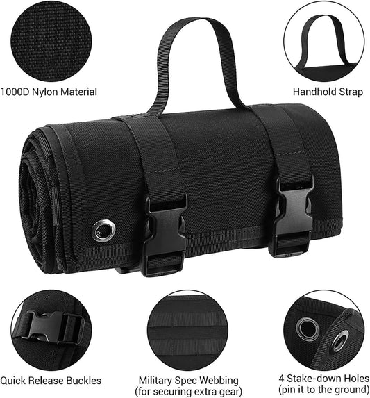 200x75CM Black Outdoor Tactical Roll-Up Shooting Mat - MOLLE Webbing & Stake Down Eyelets - Portable V888-ELOSUNG49780