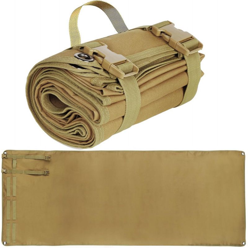 200x75CM Khaki Outdoor Tactical Roll-Up Shooting Mat - MOLLE Webbing & Stake Down Eyelets - Portable V888-ELOSUNG49781