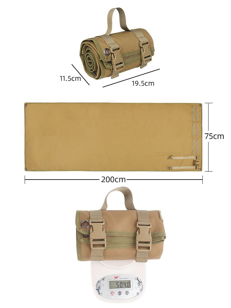 200x75CM Khaki Outdoor Tactical Roll-Up Shooting Mat - MOLLE Webbing & Stake Down Eyelets - Portable V888-ELOSUNG49781