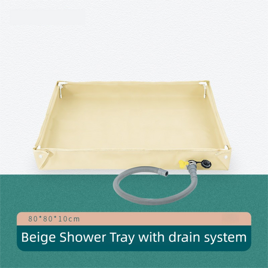 80x80x10CM Beige Portable Outdoor Shower Tray & Versatile Collapsible Water Basin - Reinforced Support and V888-ELOSUNG49784