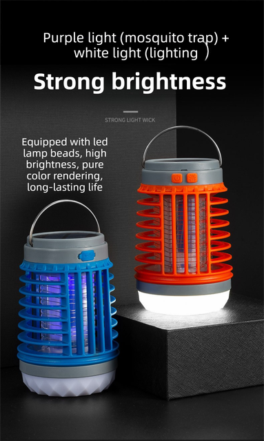 Blue 2-in-1 Cordless Flashlight & Zapper Lantern - Solar / USB Charging, 360 degrees High Voltage Grid and V888-ELOSUNG49786