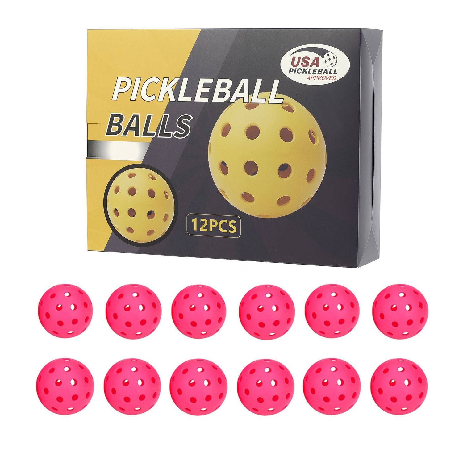 12-Pack Rose Red Professional Outdoor Pickleballs in Deluxe Gift Box - Seamless Crack-Resistant 40-Hole V888-ELOSUNG49789