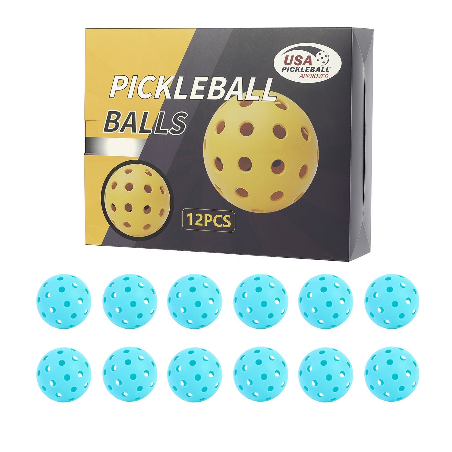 12-Pack Light Blue Professional Outdoor Pickleballs in Deluxe Gift Box - Seamless Crack-Resistant 40-Hole V888-ELOSUNG49793