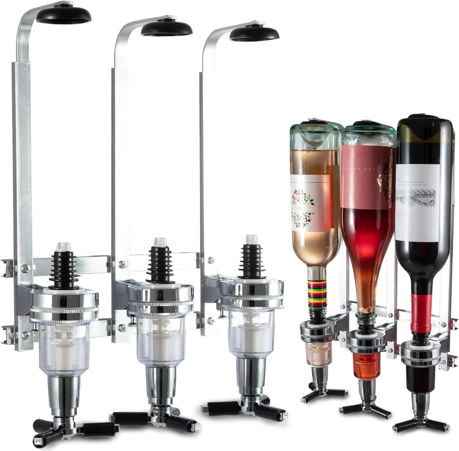 Professional Wall-Mounted Alcohol Tot Dispenser (3 Head) - Heavy Duty Adjustable Metal Wine Rack Decor with V888-ELOSUNG49797
