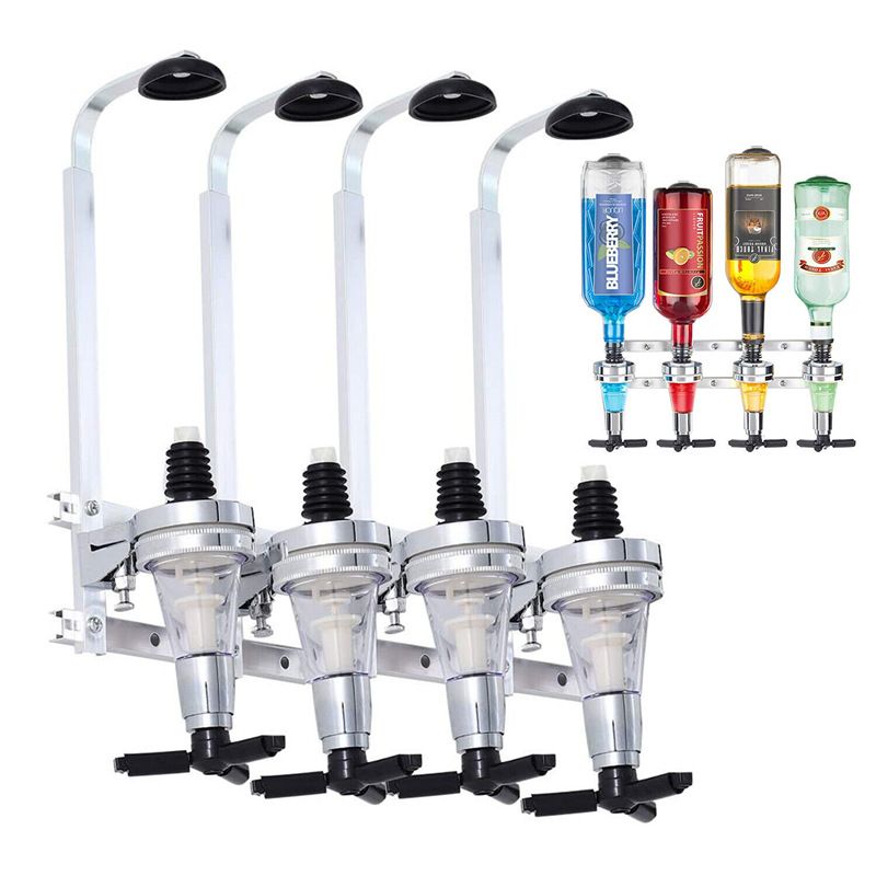Professional Wall-Mounted Alcohol Tot Dispenser (4 Head) - Heavy Duty Adjustable Metal Wine Rack Decor with V888-ELOSUNG49799